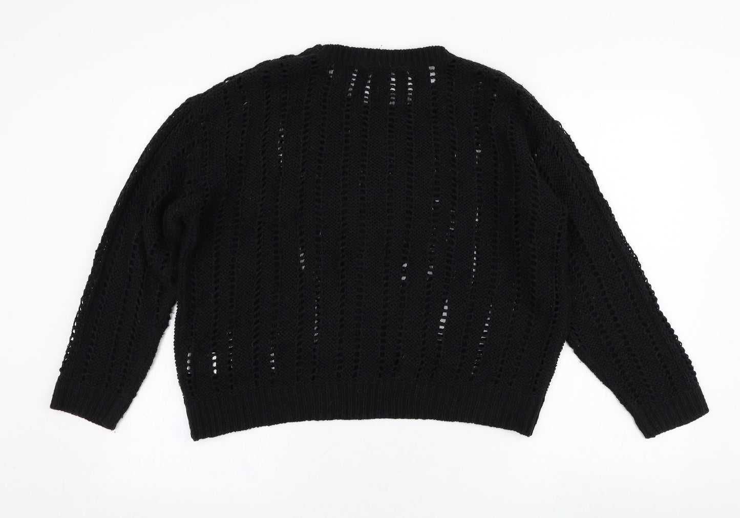 Peacocks Womens Black Round Neck  Acrylic Pullover Jumper Size M