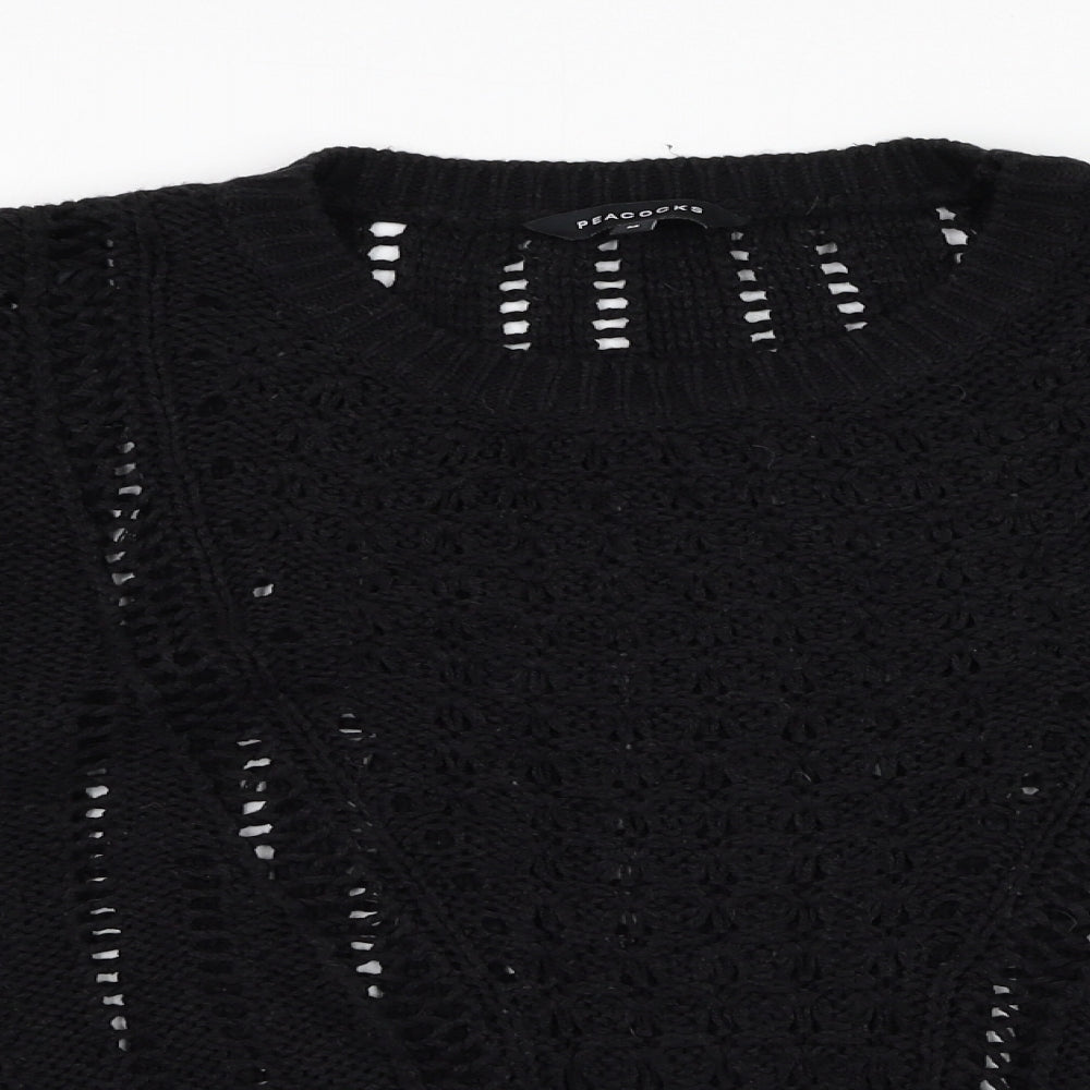 Peacocks Womens Black Round Neck  Acrylic Pullover Jumper Size M