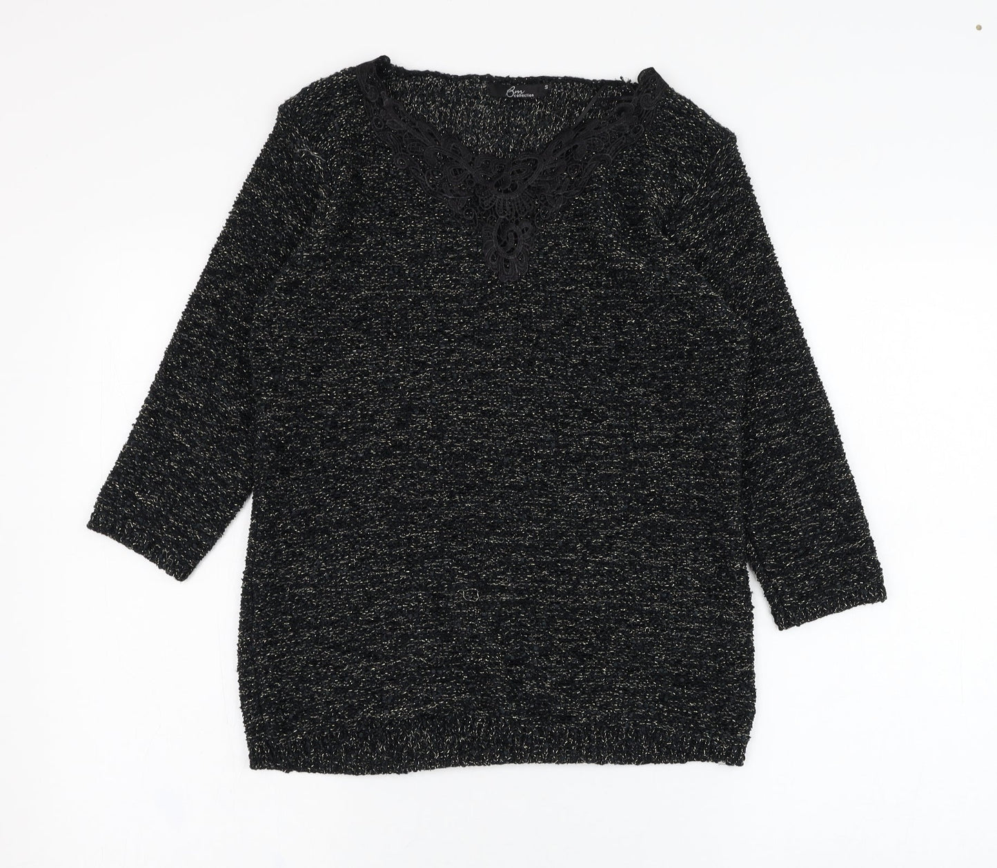 BM Womens Black Round Neck  Polyester Pullover Jumper Size S