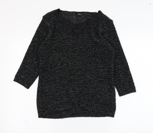 BM Womens Black Round Neck  Polyester Pullover Jumper Size S