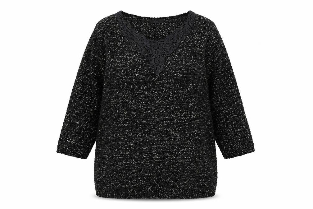 Bonmarché Womens Black Round Neck Polyester Pullover Jumper Size S