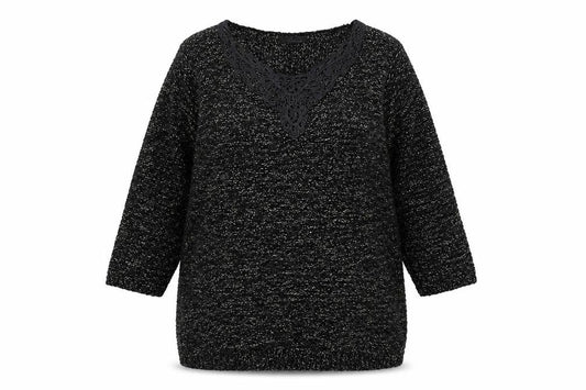 Bonmarché Womens Black Round Neck Polyester Pullover Jumper Size S