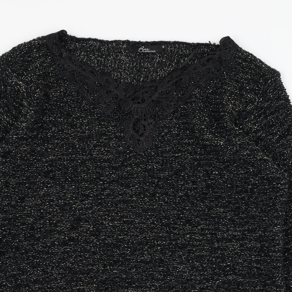 BM Womens Black Round Neck  Polyester Pullover Jumper Size S
