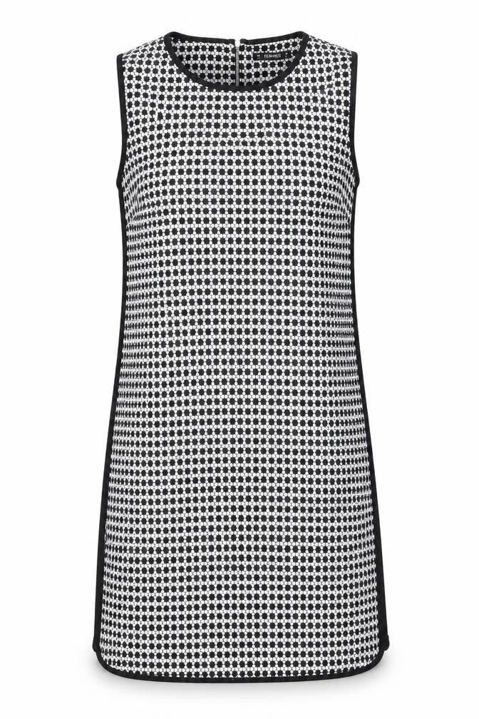 Dunnes Stores Womens Black Geometric Polyester Shift  Size 10  Round Neck Zip