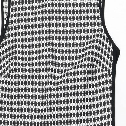 Dunnes Womens Black Geometric Polyester Shift  Size 10  Round Neck Zip