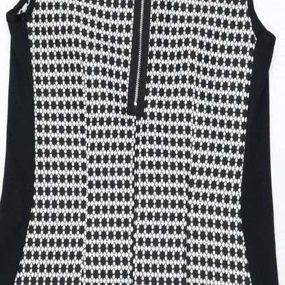 Dunnes Womens Black Geometric Polyester Shift  Size 10  Round Neck Zip