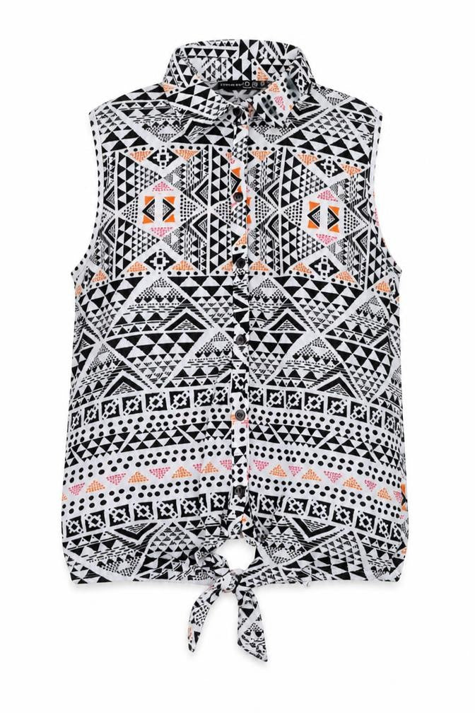 Atmosphere Womens White Geometric Polyester Basic Button-Up Size 8 Collared