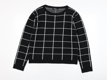 Peruggi Womens Black Round Neck Check Viscose Pullover Jumper Size 12