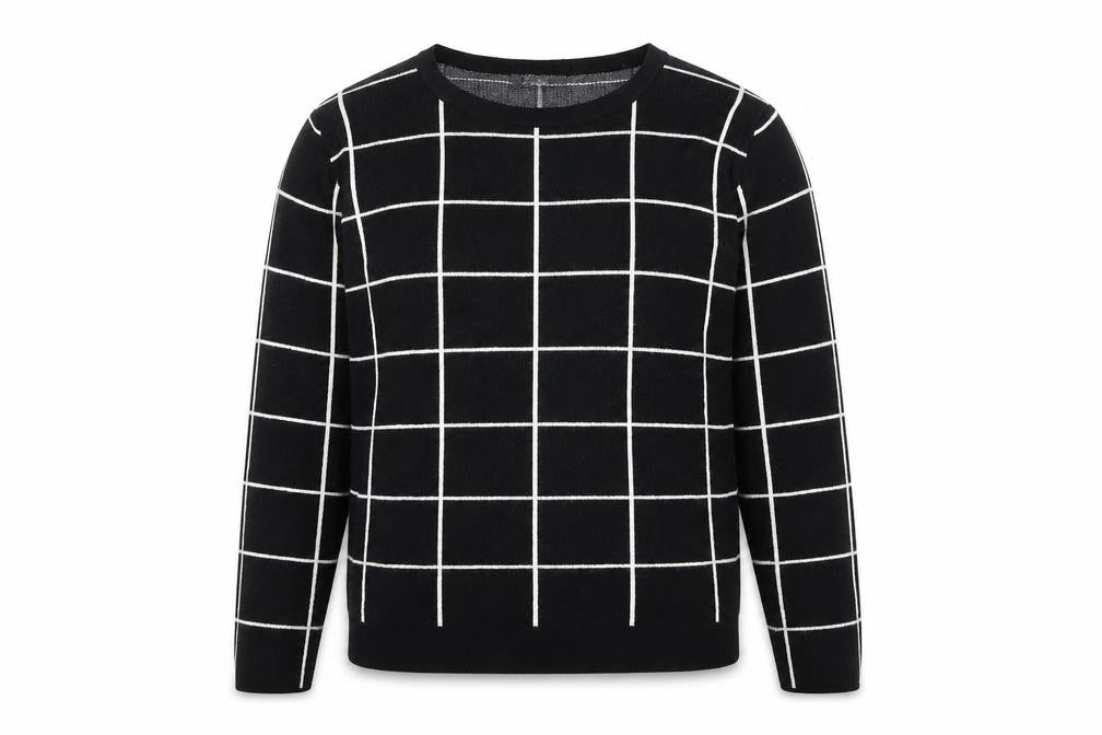 Peruggi Womens Black Round Neck Check Viscose Pullover Jumper Size 12
