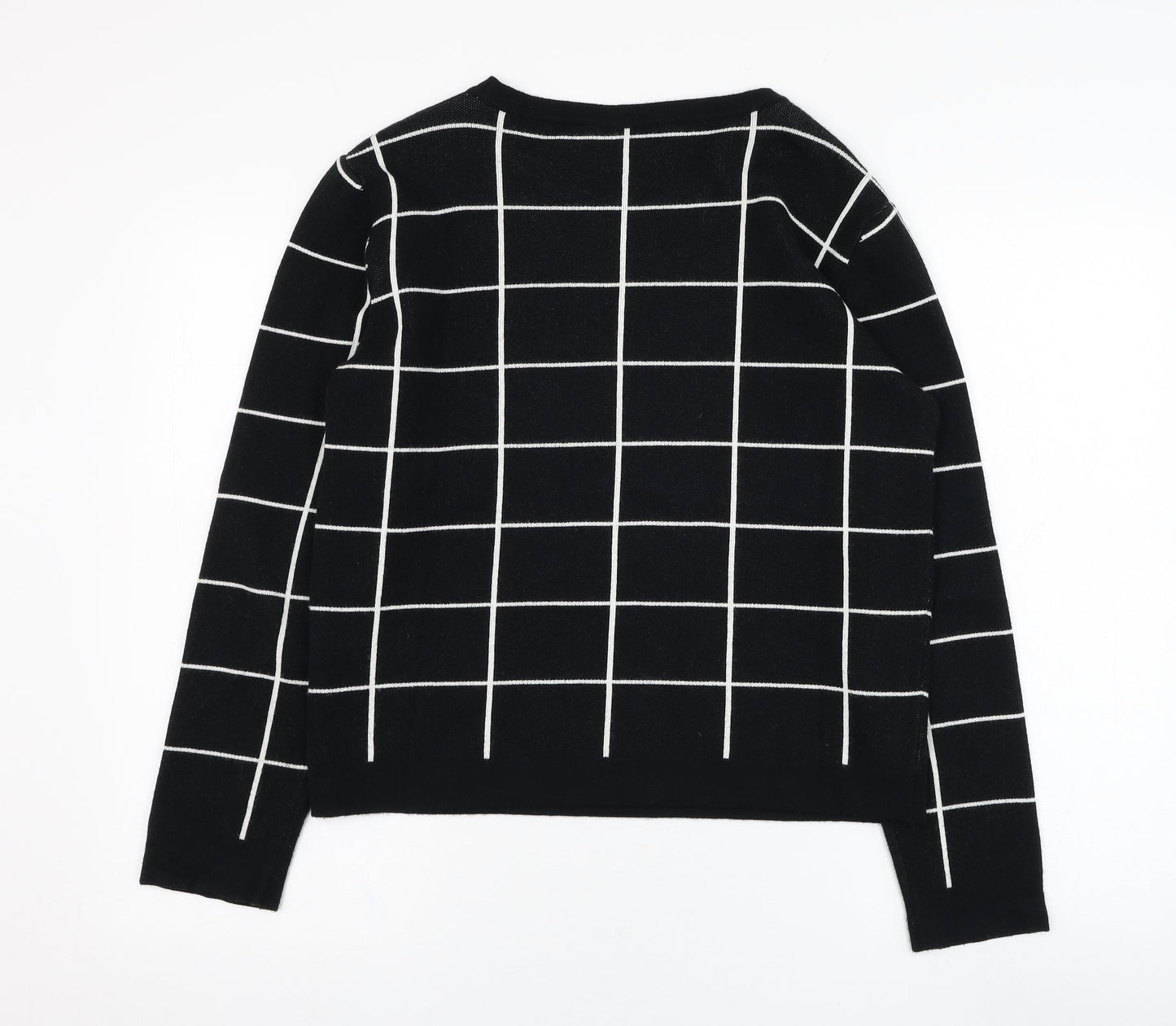 Peruggi Womens Black Round Neck Check Viscose Pullover Jumper Size 12
