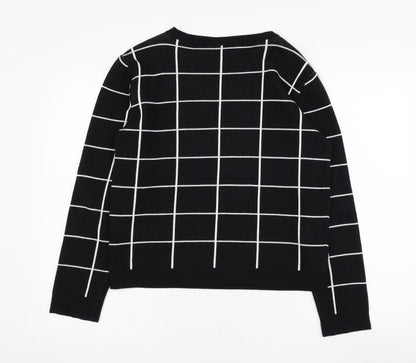 Peruggi Womens Black Round Neck Check Viscose Pullover Jumper Size 12