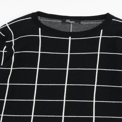 Peruggi Womens Black Round Neck Check Viscose Pullover Jumper Size 12