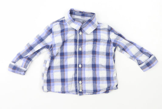 Matoral Boys Blue Check Cotton Basic Button-Up Size 6-9 Months Collared Button