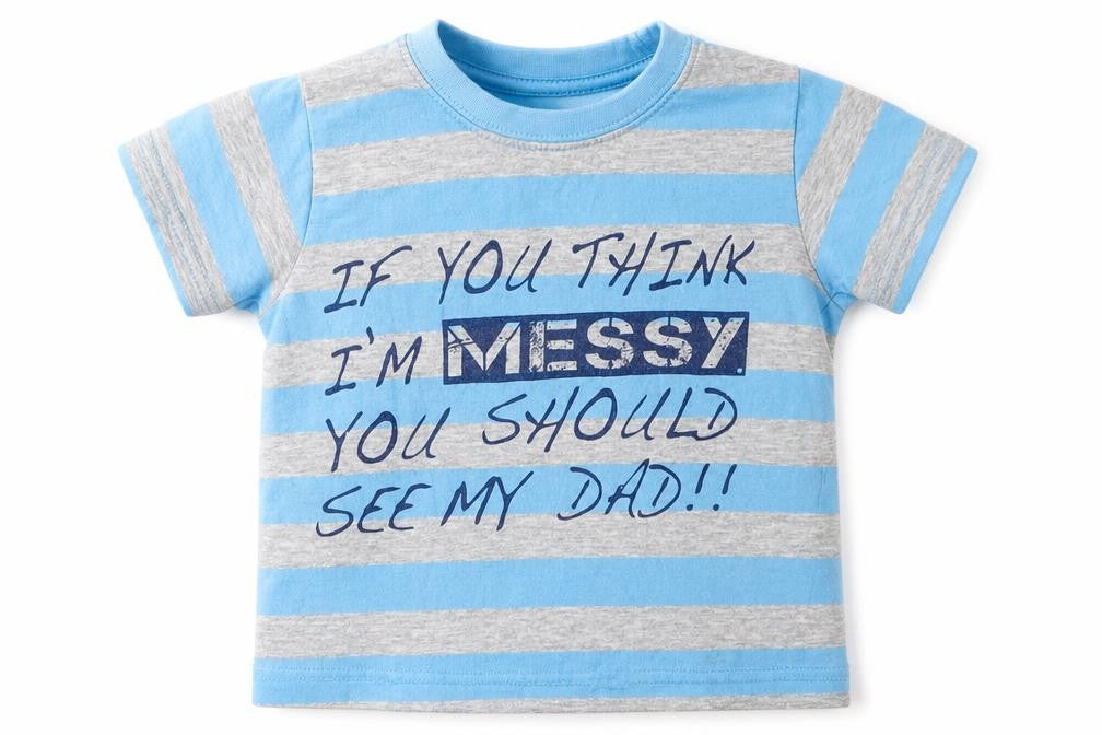 Matalan Boys Blue Striped Cotton Basic T-Shirt Size 9-12 Months Crew Neck Pullover - Dad Daddy