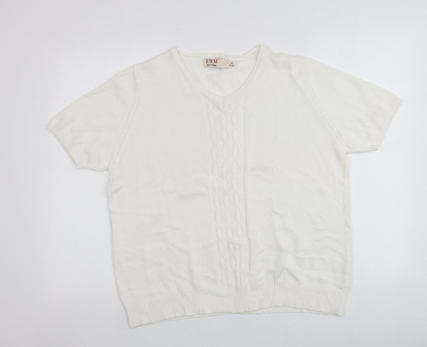 EWM Womens Ivory Round Neck  100% Cotton Pullover Jumper Size M