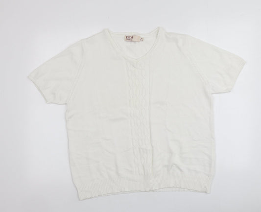 EWM Womens Ivory Round Neck  100% Cotton Pullover Jumper Size M