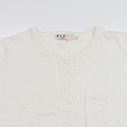 EWM Womens Ivory Round Neck  100% Cotton Pullover Jumper Size M