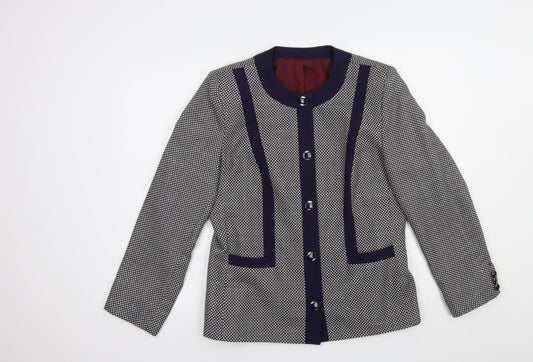 Dorene Womens Blue Geometric  Jacket Blazer Size 12  Button