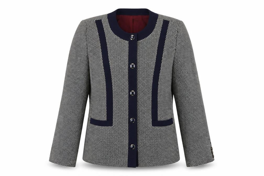 Dorene Womens Blue Geometric  Jacket Blazer Size 12  Button