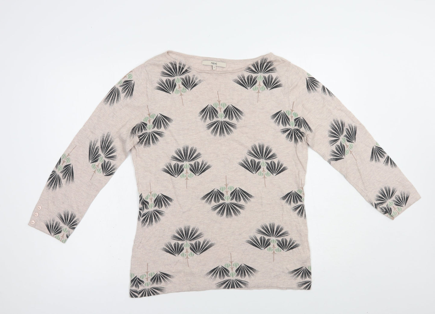 NEXT Womens Beige Boat Neck Floral Cotton Pullover Jumper Size 12