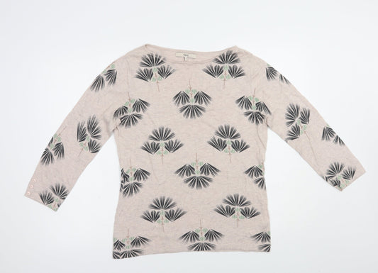 NEXT Womens Beige Boat Neck Floral Cotton Pullover Jumper Size 12