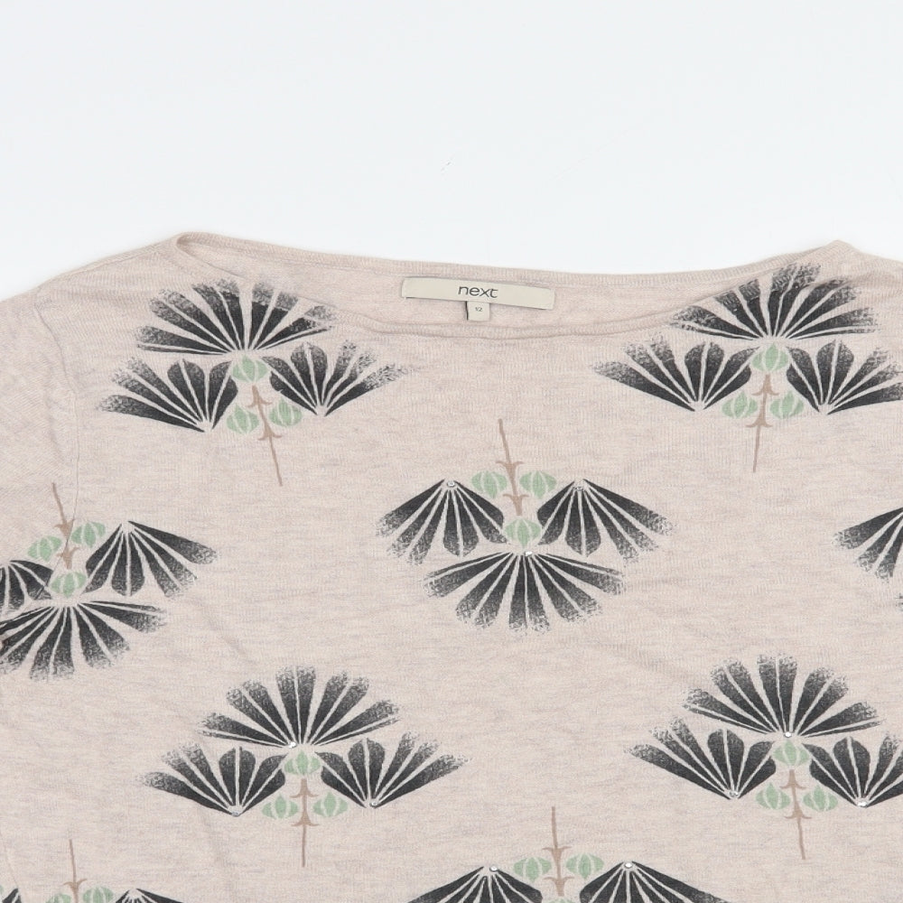 NEXT Womens Beige Boat Neck Floral Cotton Pullover Jumper Size 12