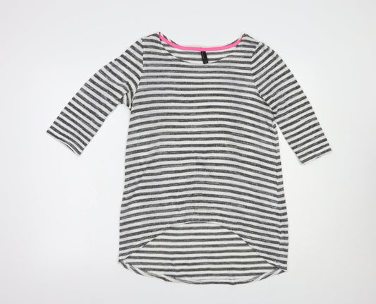 VERO MODA Womens Grey Boat Neck Striped Polyester Pullover Jumper Size M