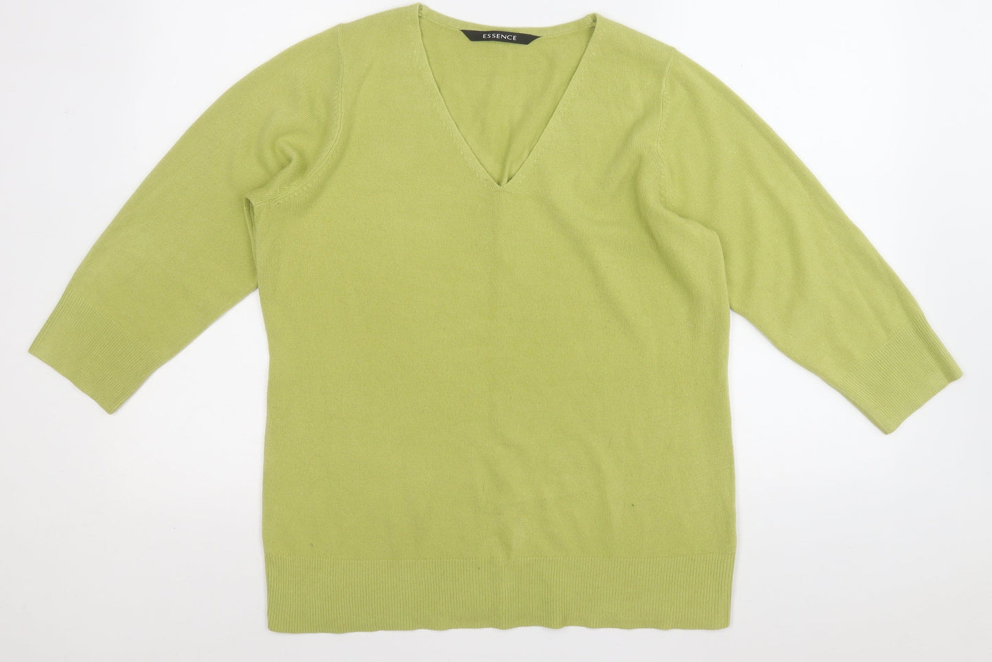 essence Womens Green V-Neck  Acrylic Pullover Jumper Size 16