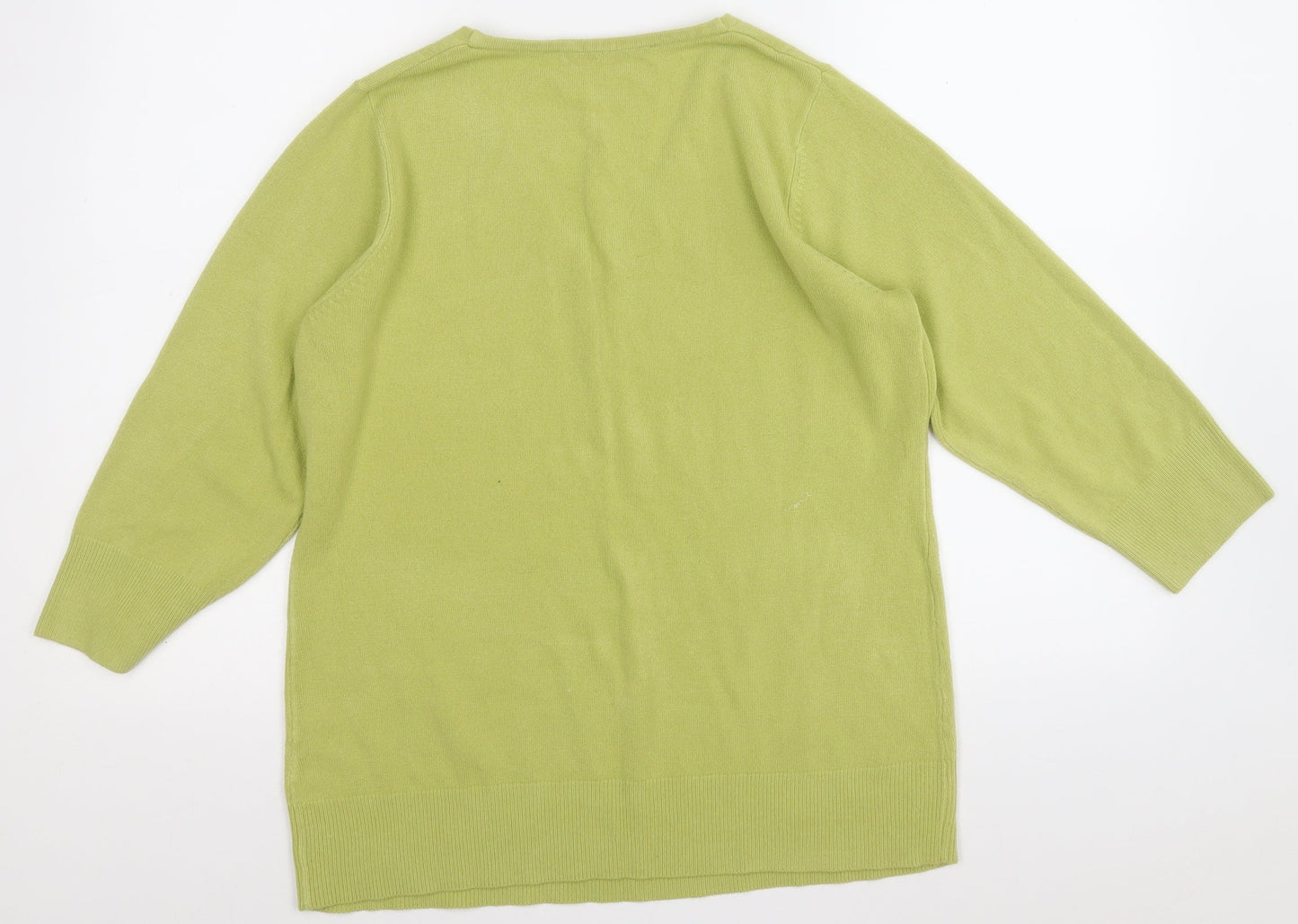 essence Womens Green V-Neck  Acrylic Pullover Jumper Size 16