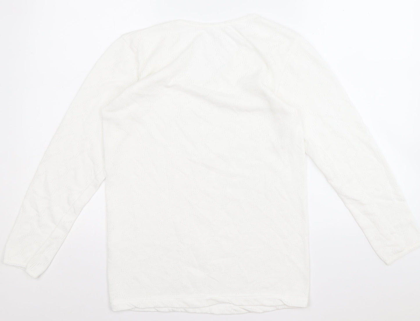 Preworn Womens White Round Neck Geometric Cotton Pullover Jumper Size M