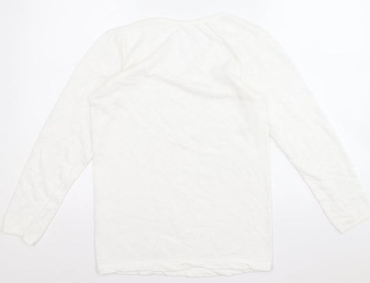 Preworn Womens White Round Neck Geometric Cotton Pullover Jumper Size M