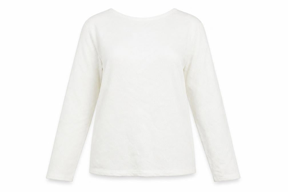 Preworn Womens White Round Neck Geometric Cotton Pullover Jumper Size M