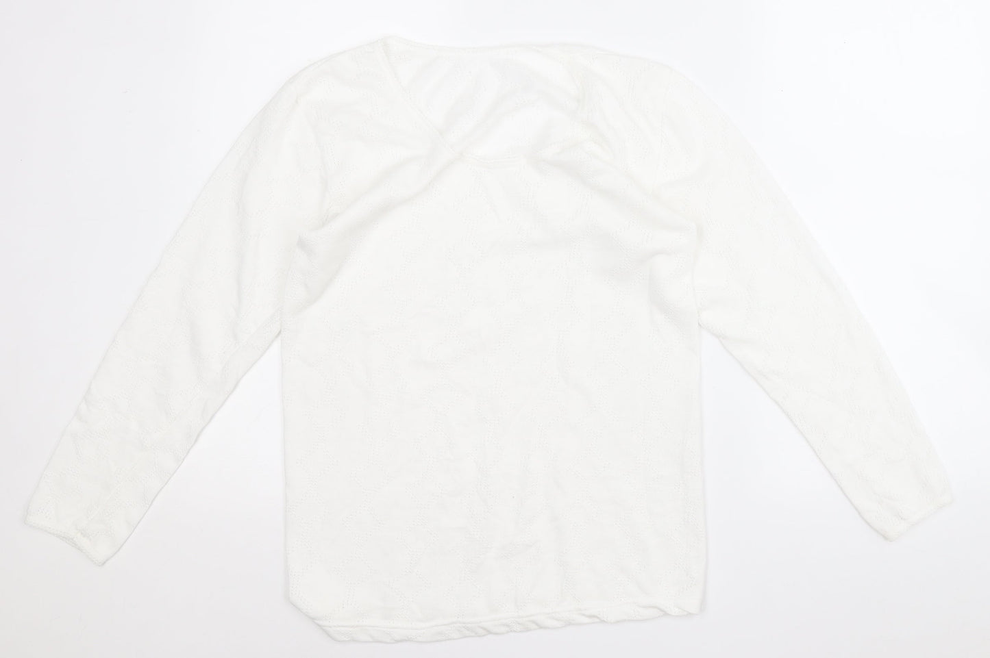 Preworn Womens White Round Neck Geometric Cotton Pullover Jumper Size M