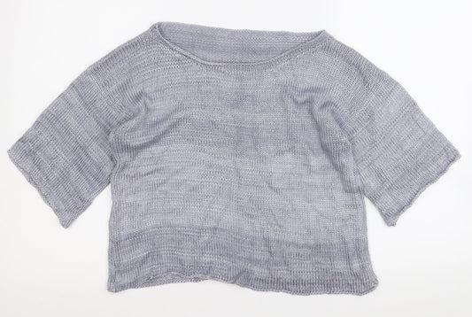 Preworn Womens Grey Round Neck Geometric Acrylic Pullover Jumper Size S