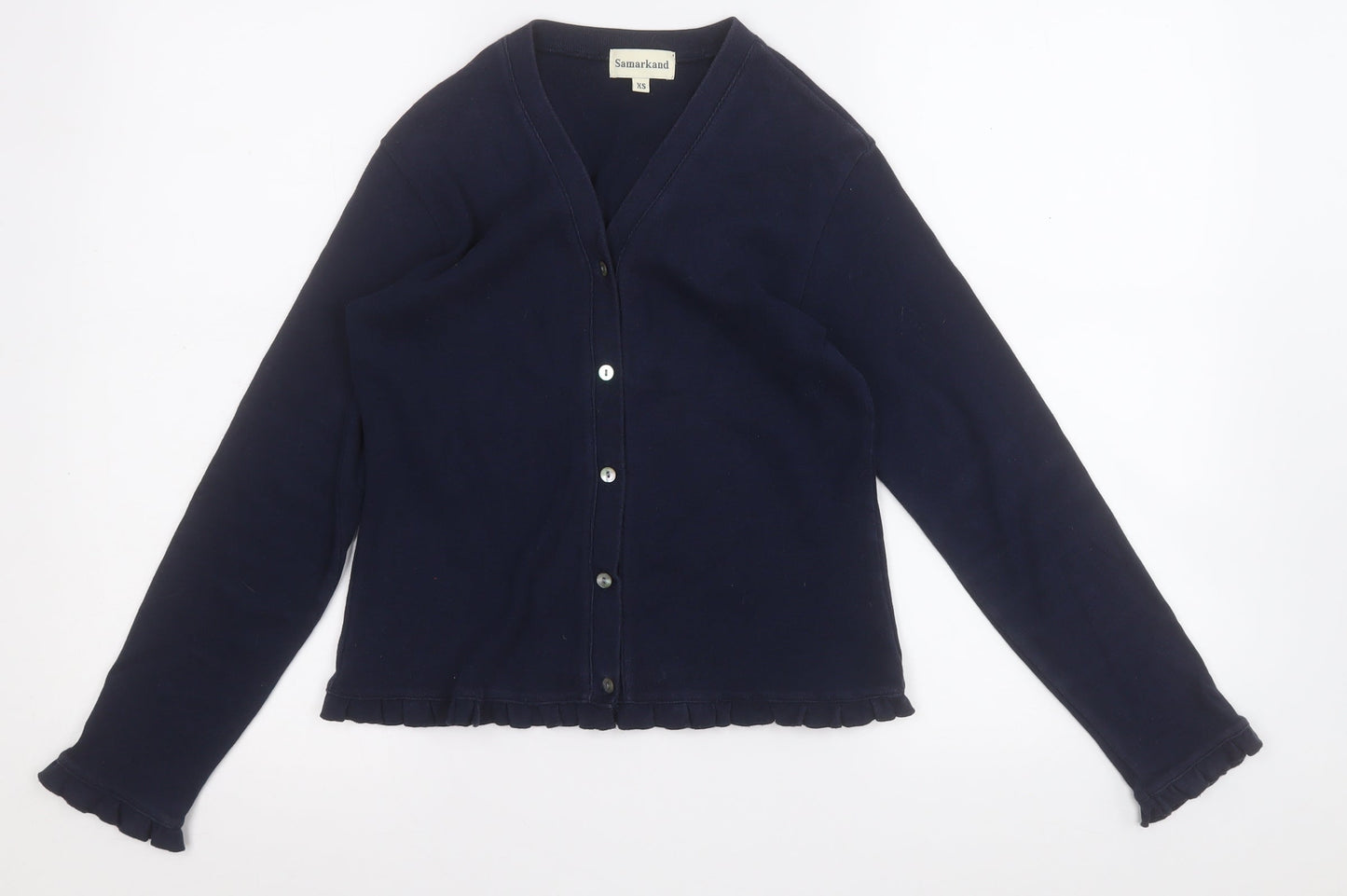 samarkand Womens Blue V-Neck  Cotton Cardigan Jumper Size XS