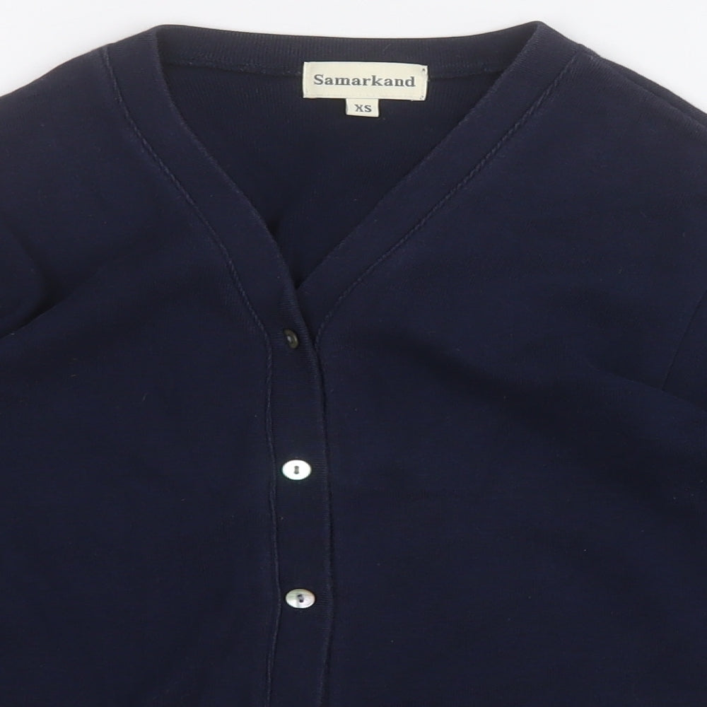 samarkand Womens Blue V-Neck  Cotton Cardigan Jumper Size XS