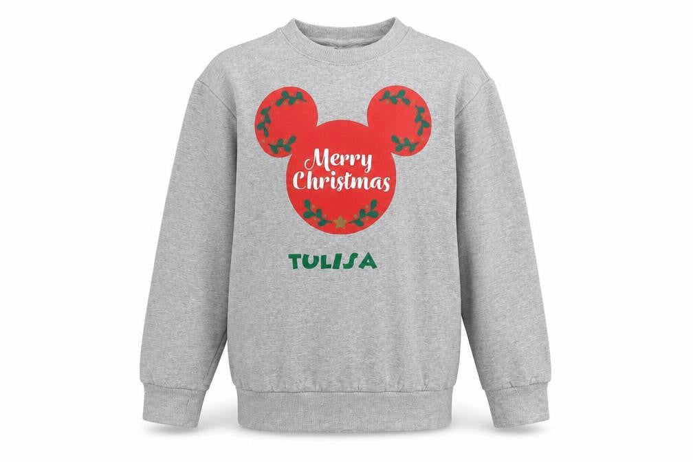 Disney Girls Grey  Cotton Pullover Sweatshirt Size 10-11 Years   - Mickey Mouse Christmas