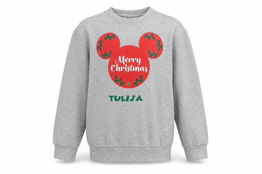 Disney Girls Grey  Cotton Pullover Sweatshirt Size 10-11 Years   - Mickey Mouse Christmas
