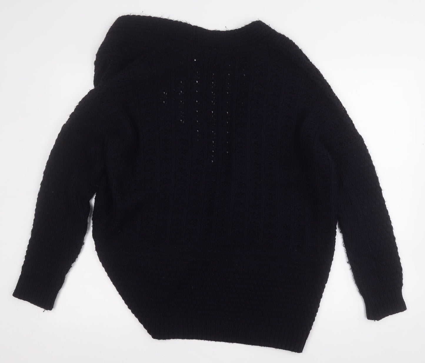 TU Womens Blue V-Neck Geometric Acrylic Cardigan Jumper Size 12