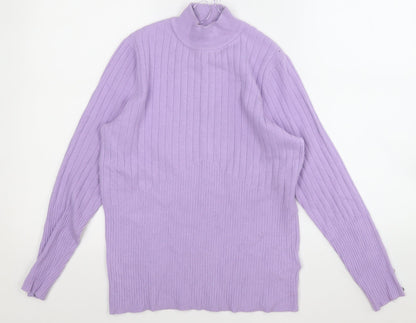 Marks & Spencer Womens Purple Round Neck Geometric Viscose Pullover Jumper Size 14