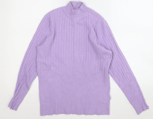 Marks and Spencer Womens Purple Round Neck Geometric Viscose Pullover Jumper Size 14