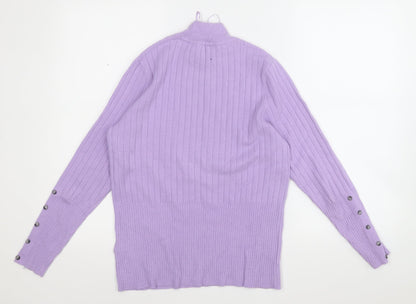 Marks & Spencer Womens Purple Round Neck Geometric Viscose Pullover Jumper Size 14