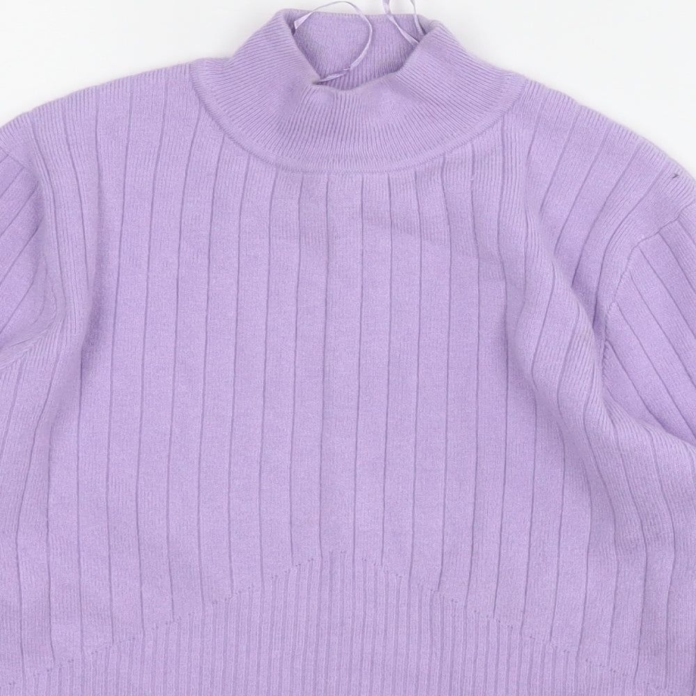 Marks and Spencer Womens Purple Round Neck Geometric Viscose Pullover Jumper Size 14