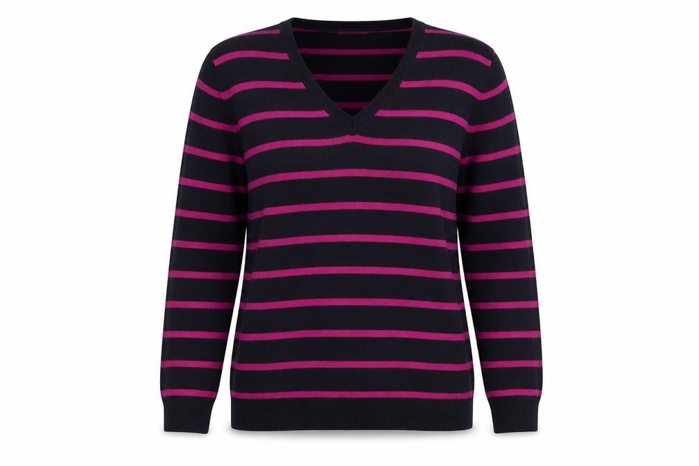 Marks & Spencer Womens Purple V-Neck Striped Acrylic Pullover Jumper Size 12