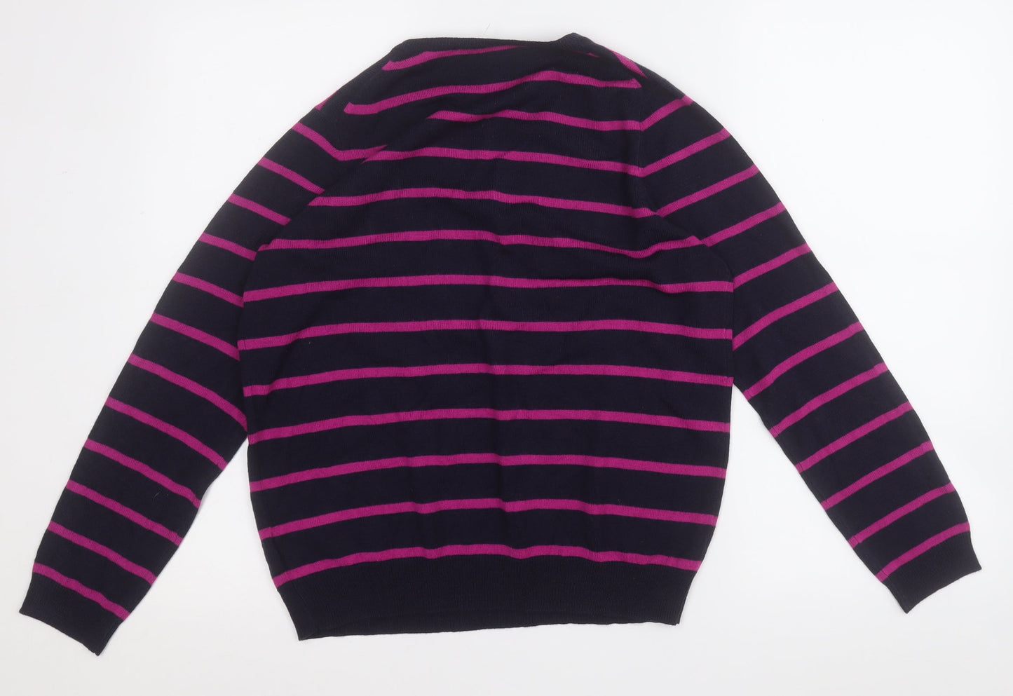 Marks and Spencer Womens Purple V-Neck Striped Acrylic Pullover Jumper Size 12