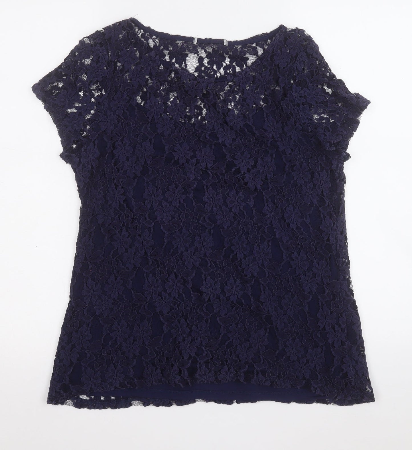 Preworn Womens Blue Round Neck Floral Viscose Pullover Jumper Size 14