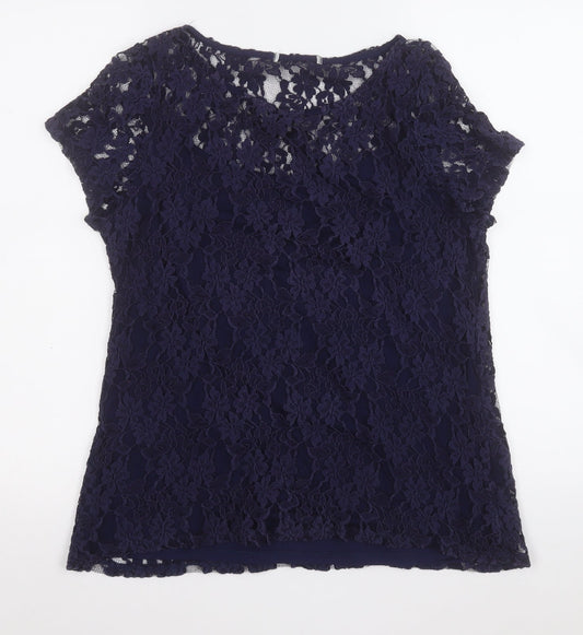 Preworn Womens Blue Round Neck Floral Viscose Pullover Jumper Size 14