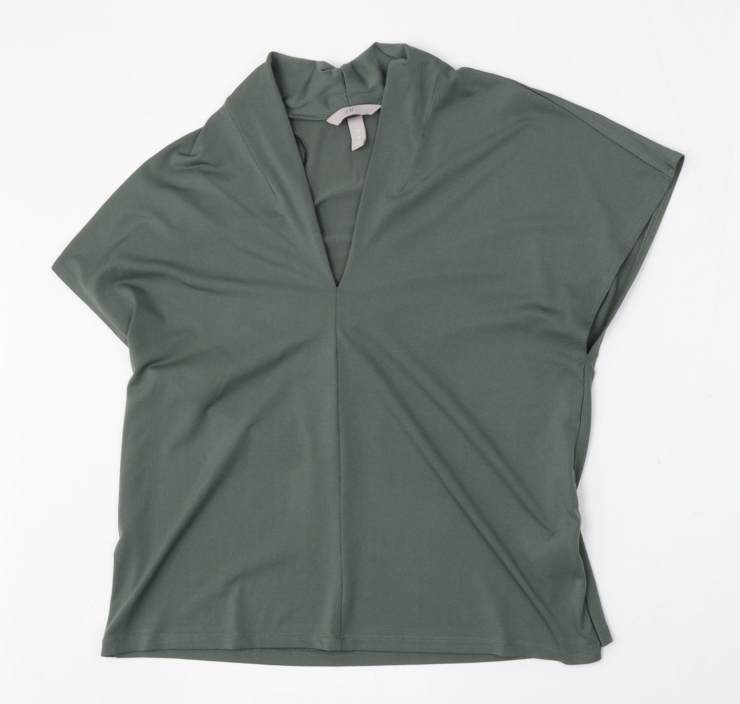H&M Womens Green V-Neck  Polyester Pullover Jumper Size M