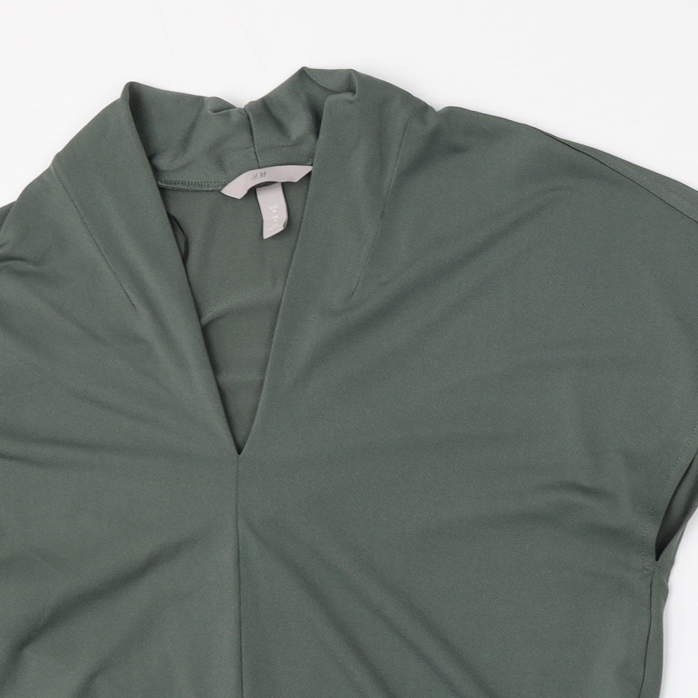 H&M Womens Green V-Neck  Polyester Pullover Jumper Size M
