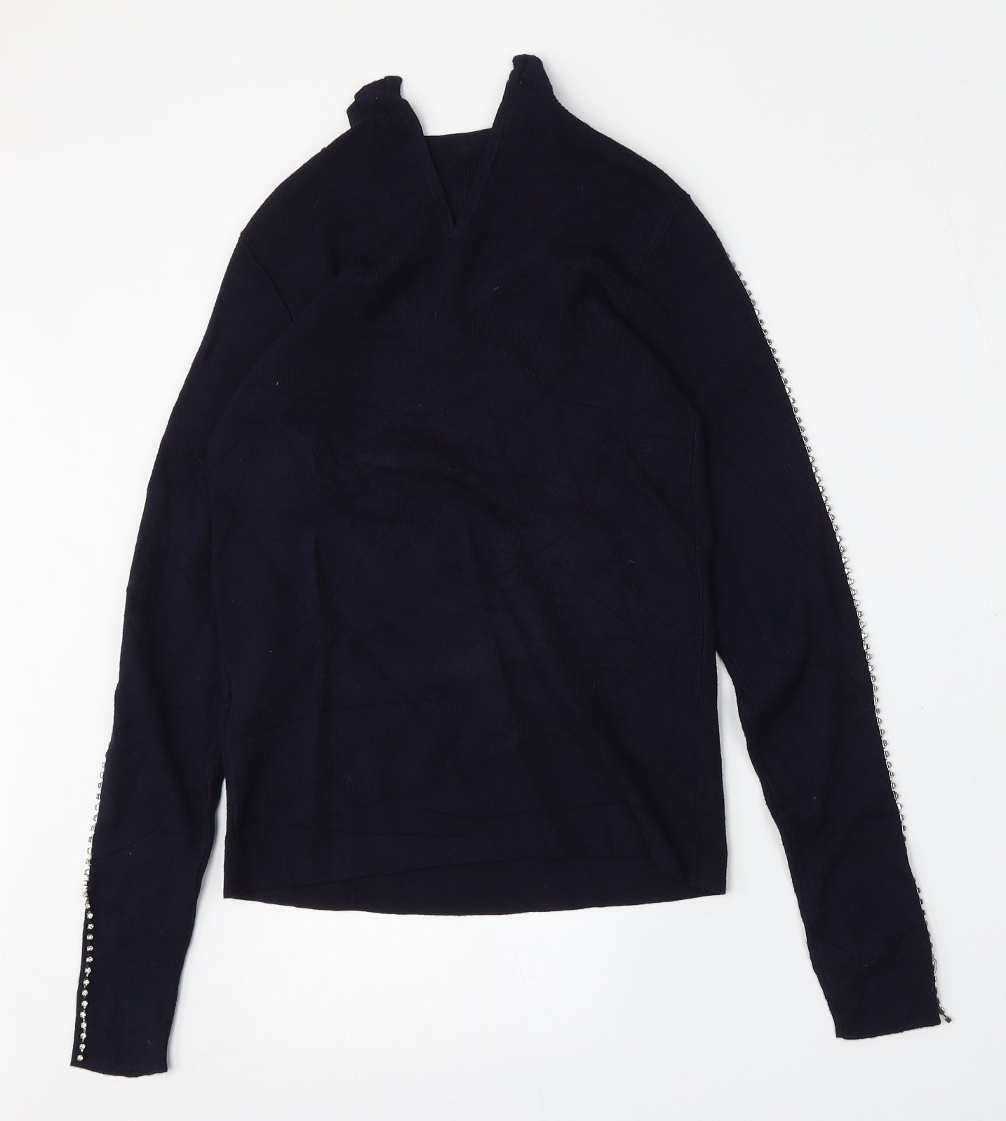 Warehouse Womens Blue Round Neck  Viscose Pullover Jumper Size 6